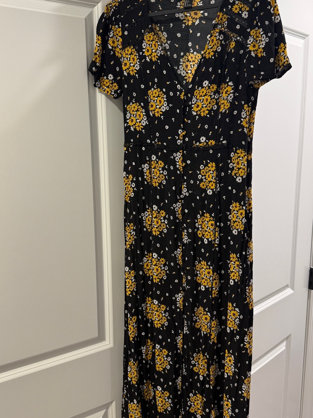 Forever 21 Black Maxi Dress with Yellow Floral Print